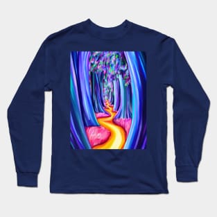 Psychedelic Trippy Tree Forest Path Long Sleeve T-Shirt